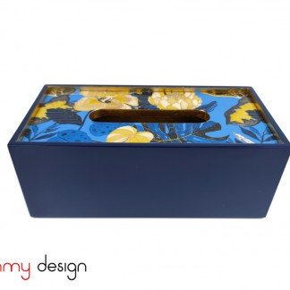 Blue tissue box with hibiscus flower pattern with 2 edges inside 24*12*9 cm